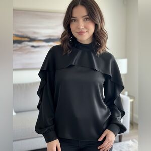 Elegant Black Ruffled Blouse